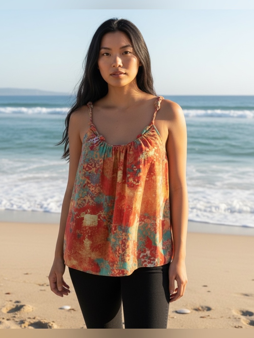 Rory Beca 100% Silk Boho Artistic  Vintage 80’s Inspired Resortwear L Cami Top
